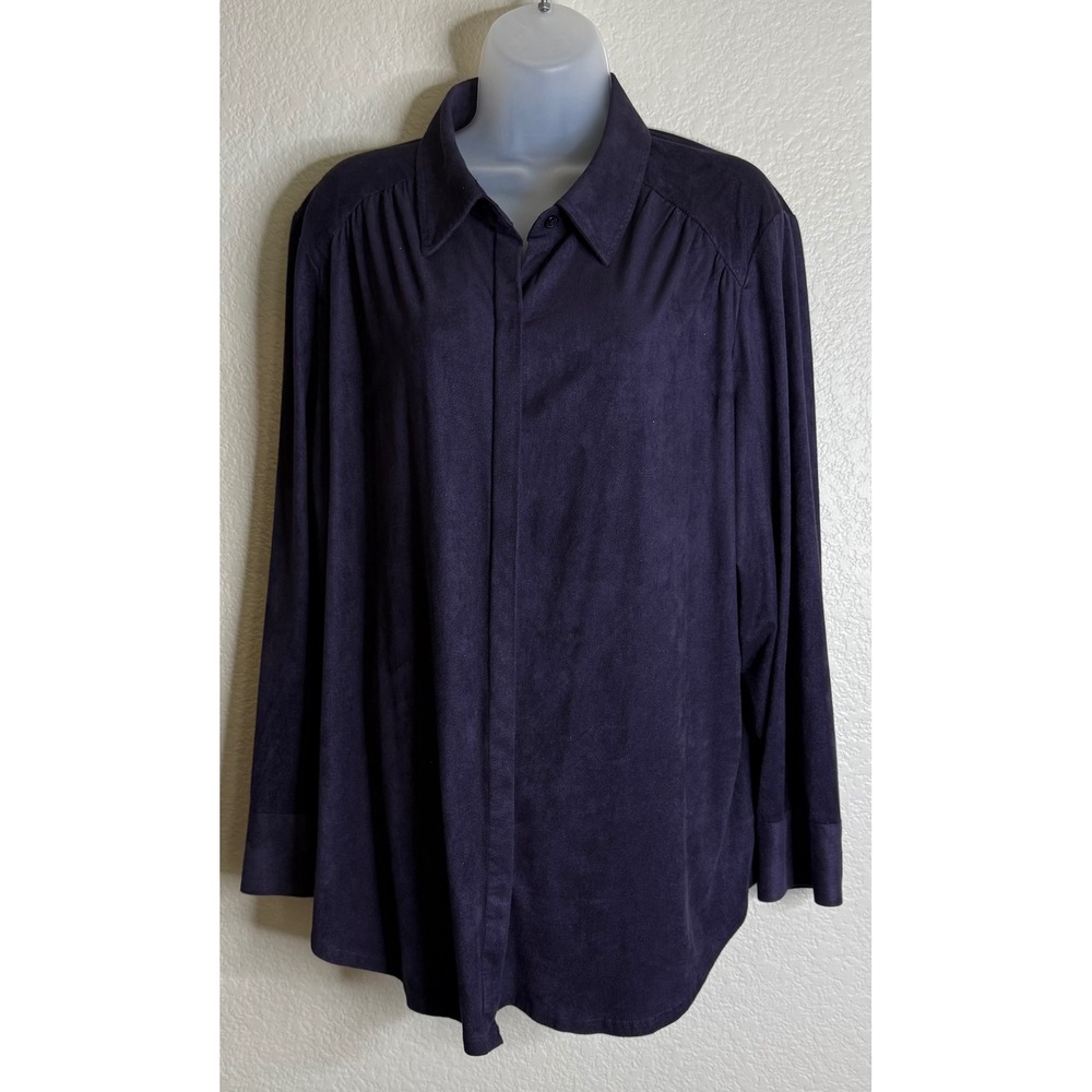 Chicos 3 US XL Womens Shirt Purple Faux Suede Button Down Long Sleeve Top Preppy
